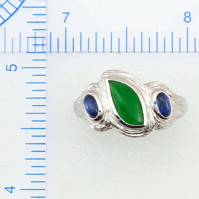 18K White Gold Green Jadeite Jade and Sapphire Designer Ring | UPC #275195