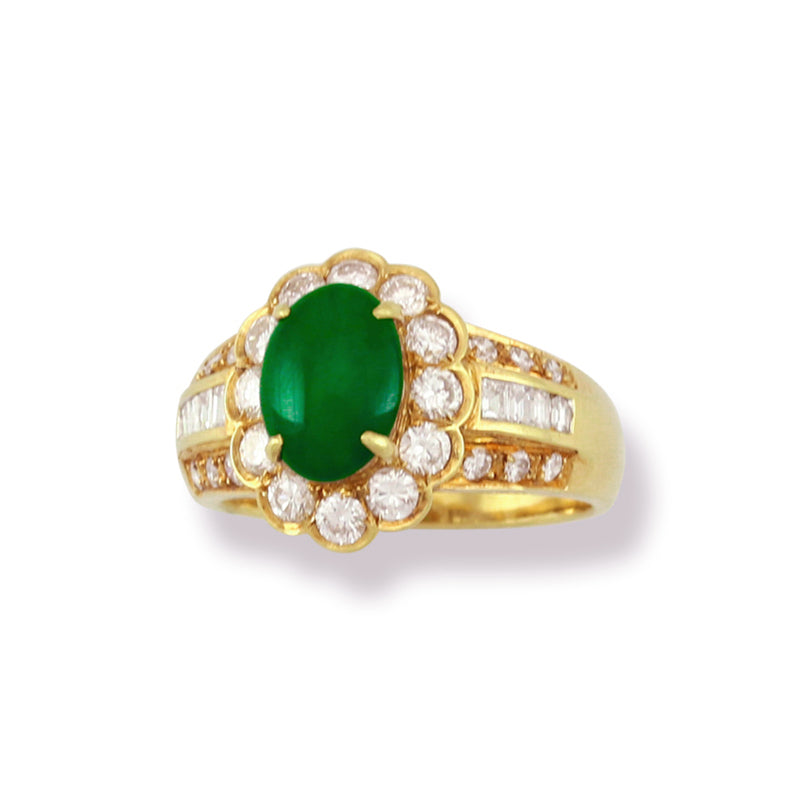 Estate Jewelry | Vintage Jadeite Jade and Diamond Ring in 18K Yellow Gold | UPC #353299