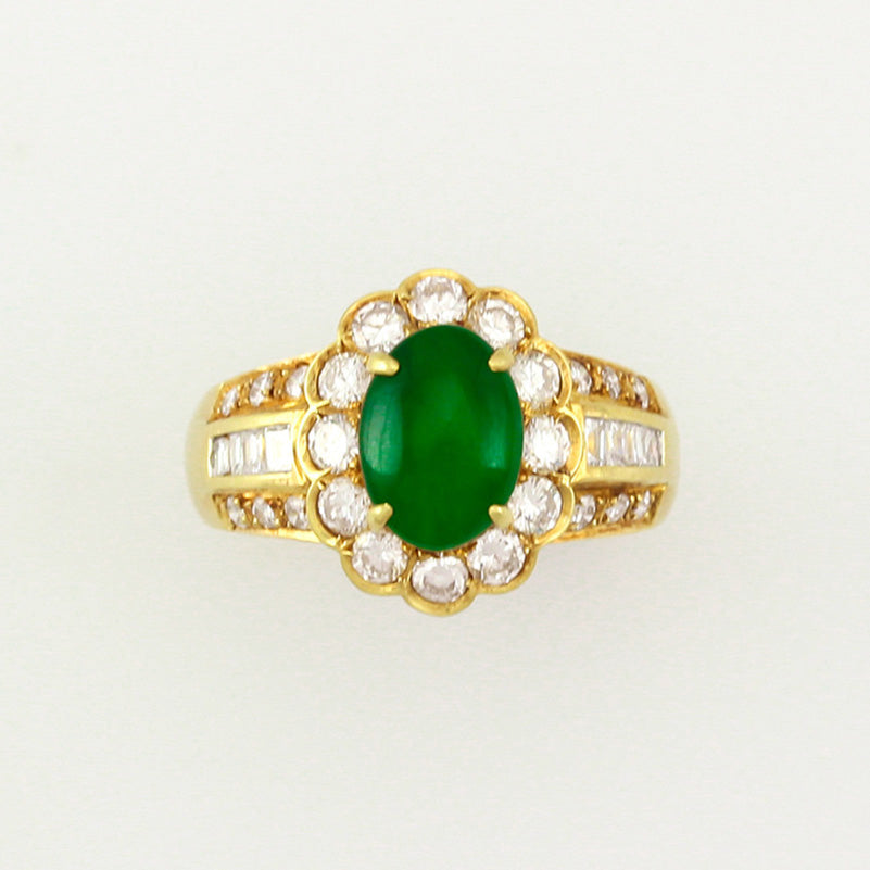 Estate Jewelry | Vintage Jadeite Jade and Diamond Ring in 18K Yellow Gold | UPC #353299