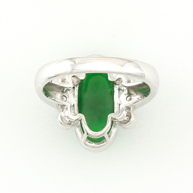 18K White Gold Green Jadeite Jade Oval and Diamond Ring | UPC #322790