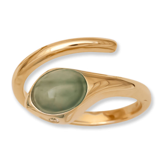 Green Jadeite Jade Snake Ring Bypass-Style in 14K Yellow Gold | UPC #395701