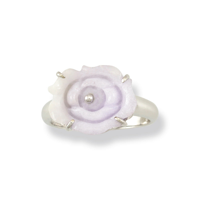 lavender flower ring 14K White Gold Carved Lavender Jadeite Jade Flower Ring