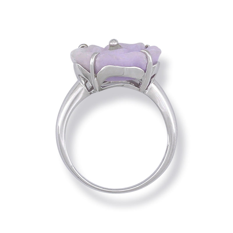 14K White Gold Carved Lavender Jadeite Jade Flower Ring | UPC #334861