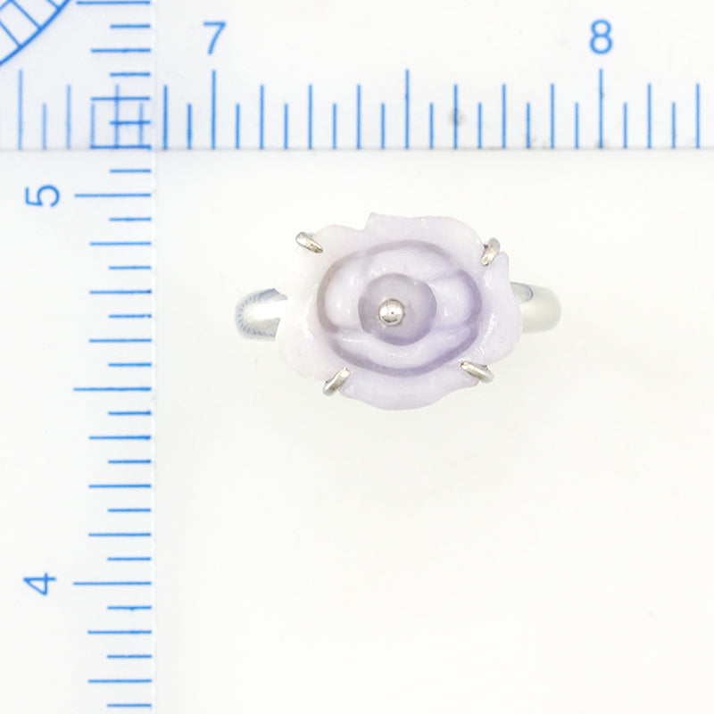 14K White Gold Carved Lavender Jadeite Jade Flower Ring | UPC #334861