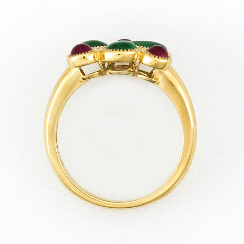 18K YELLOW GOLD GREEN JADEITE JADE & RUBY RING UPC #354616