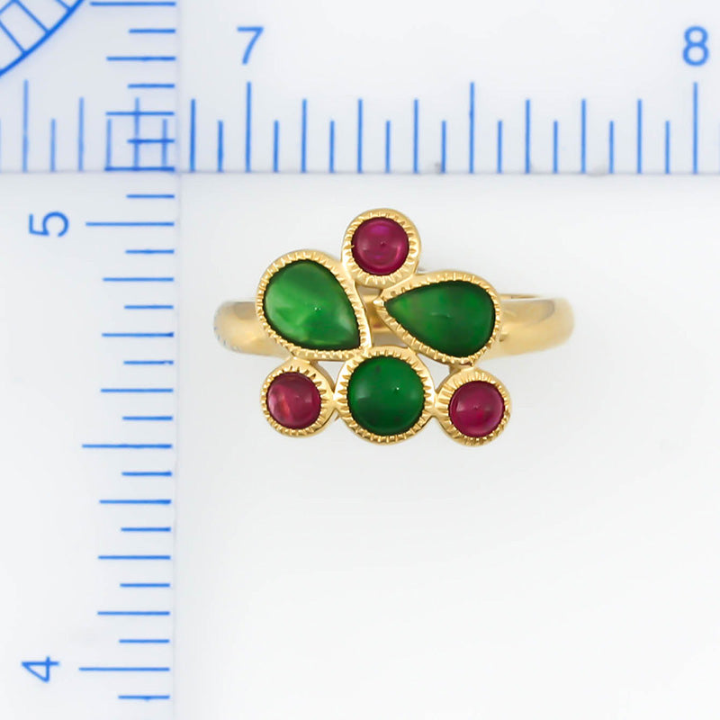 18K YELLOW GOLD GREEN JADEITE JADE & RUBY RING UPC #354616