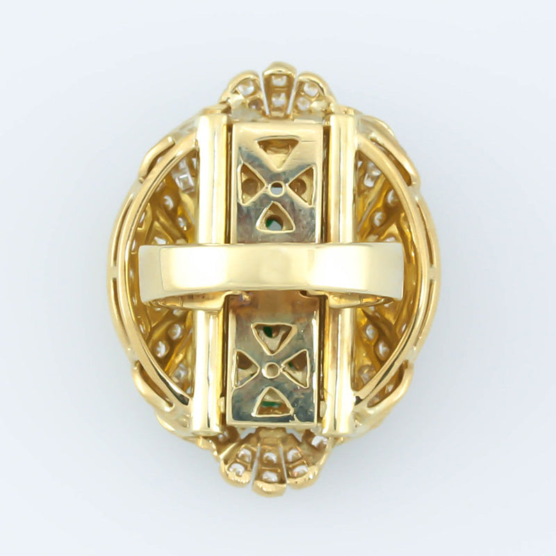 Estate 14K Yellow Gold Green Jadeite Jade Carved Ring with Diamonds | UPC #356856