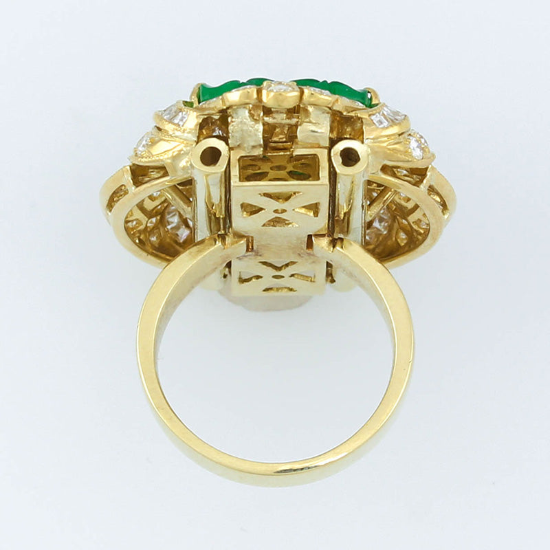 Estate 14K Yellow Gold Green Jadeite Jade Carved Ring with Diamonds | UPC #356856