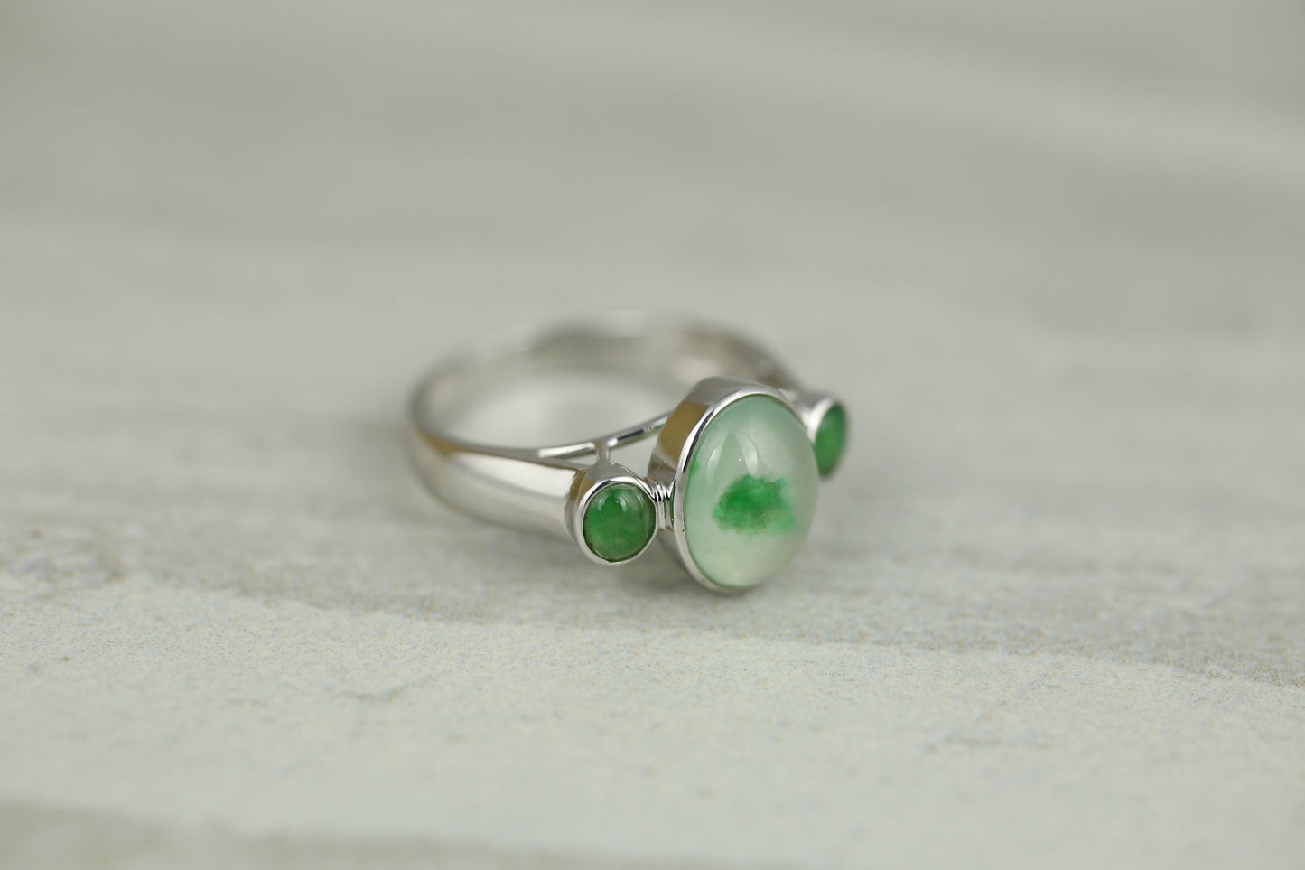 18K White Gold Water Jadeite Jade Ring for Women | UPC #357778