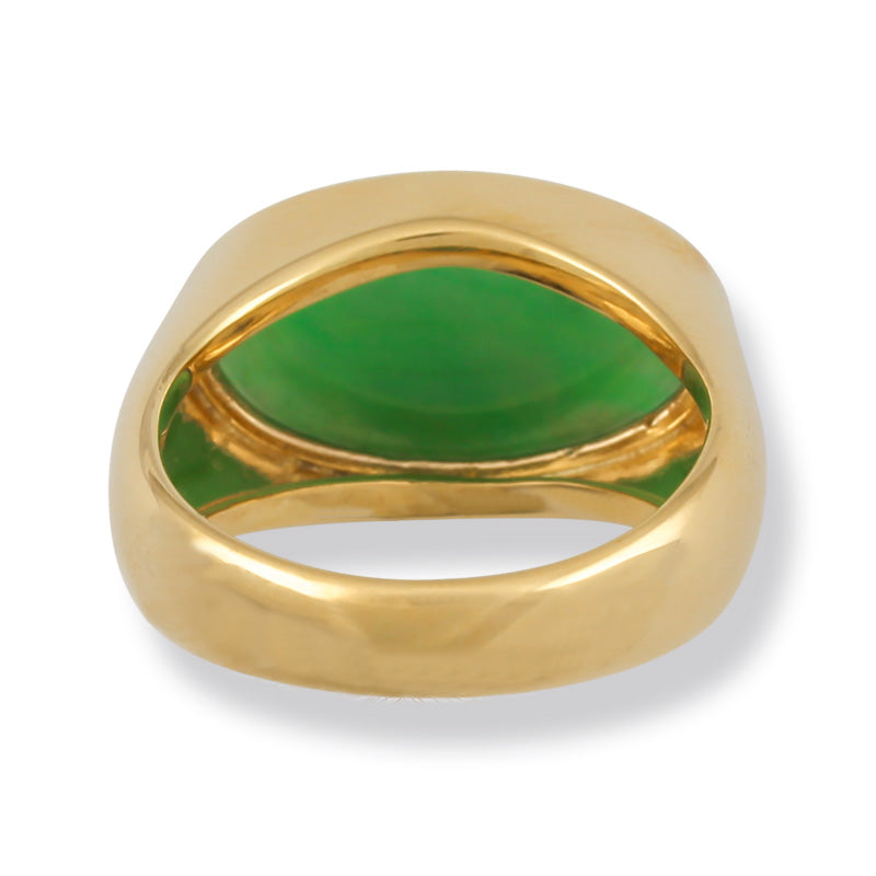 18K Yellow Gold Green Jadeite Jade East-West Ring for Men and Women | UPC #373617