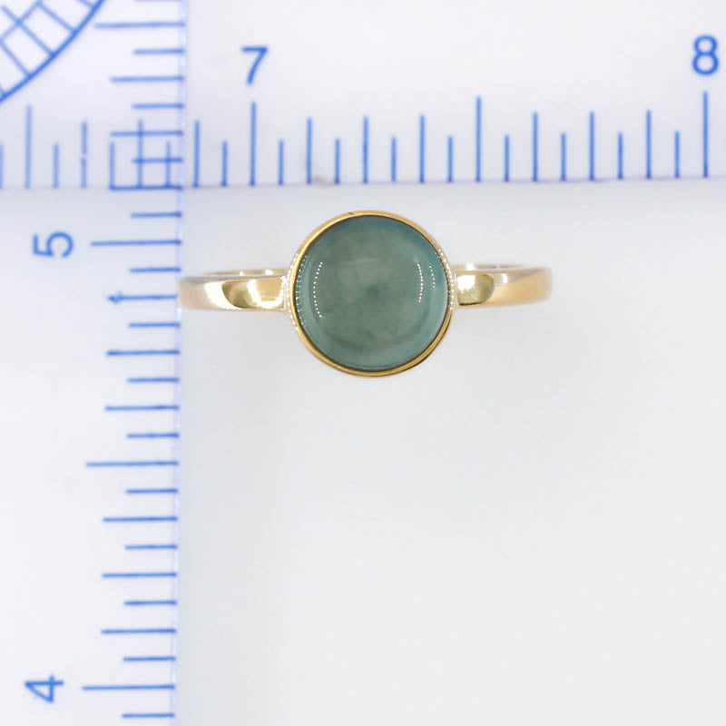 Blue Green Guatemalan Jadeite Jade Solitaire Ring in 14K Yellow Gold | UPC #402294