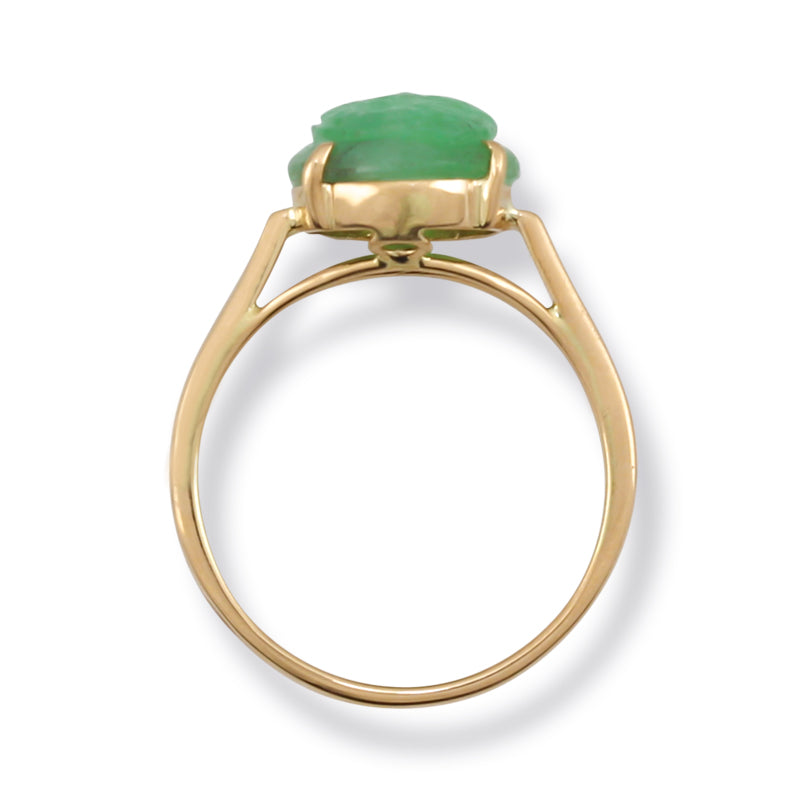 14K Yellow Gold Green Jadeite Jade Carved Dragon Ring | UPC #373686