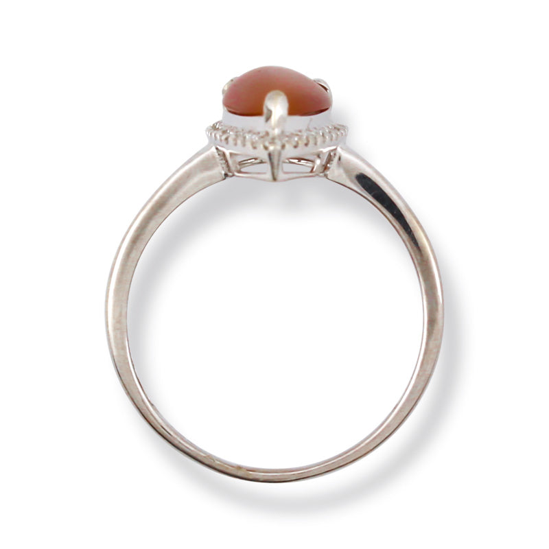 18K WHITE GOLD RED JADEITE JADE & DIAMOND RING UPC #370555