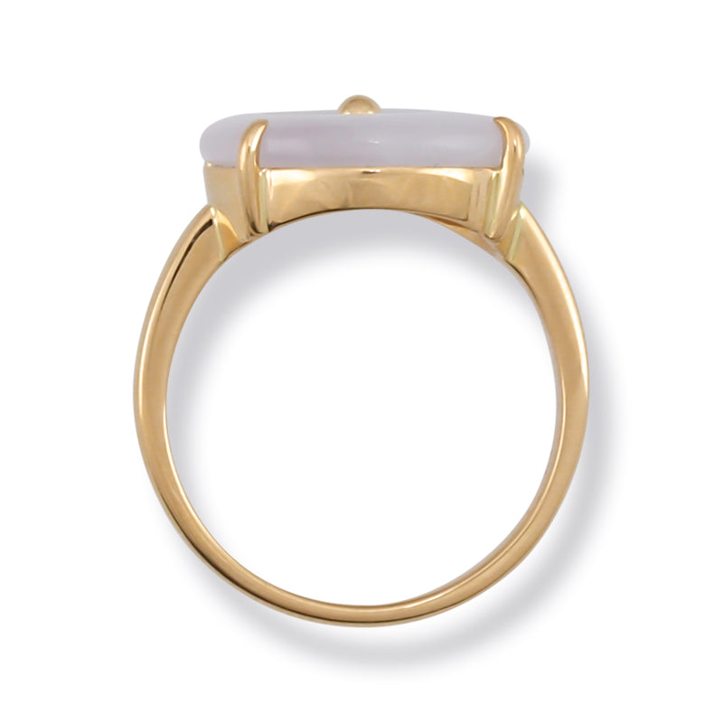 14K Yellow Gold White Jadeite Jade Disc Ring | UPC #373785