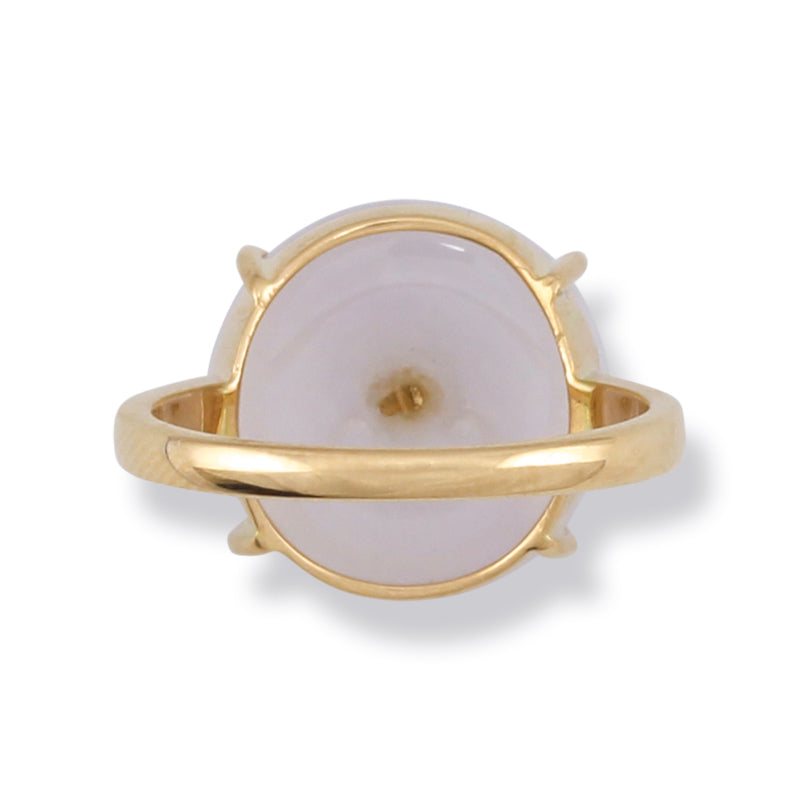 14K Yellow Gold White Jadeite Jade Disc Ring | UPC #373785