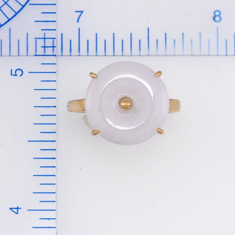 14K Yellow Gold White Jadeite Jade Disc Ring | UPC #373785