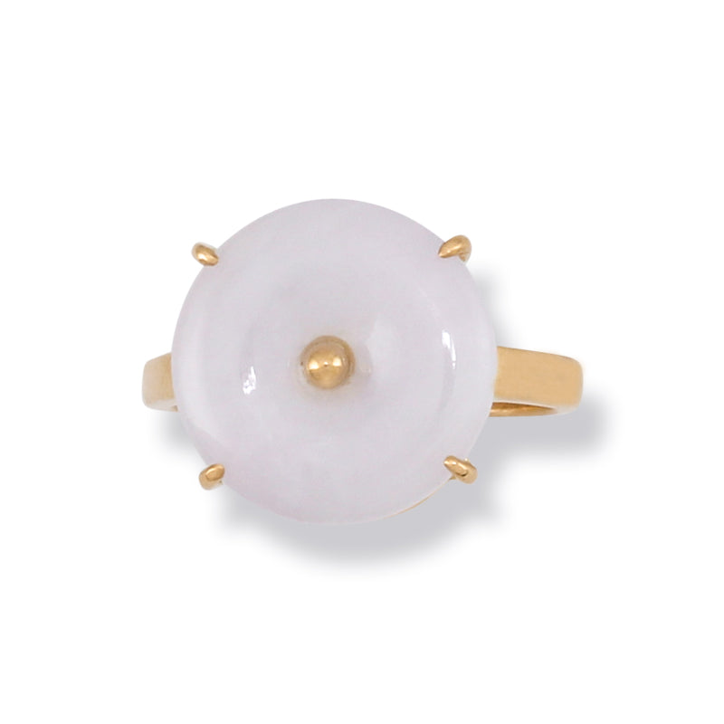 14K Yellow Gold White Jadeite Jade Disc Ring | UPC #373785