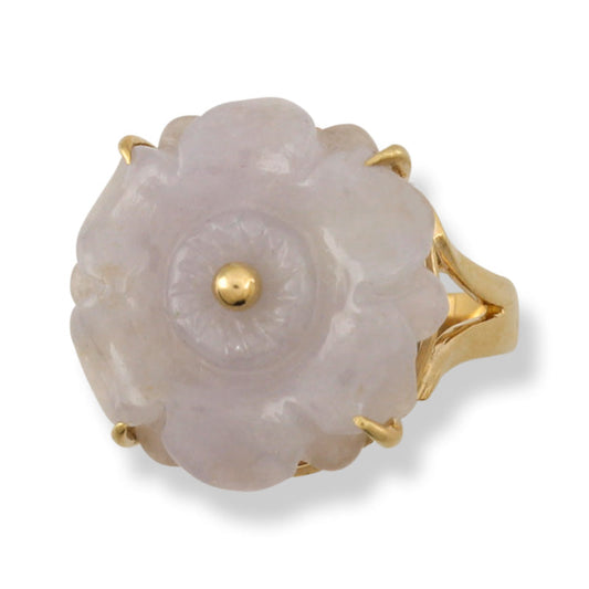 14K Yellow Gold Lavender Jadeite Jade Flower Ring for Women | UPC #383654