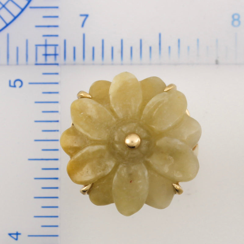 Yellow Jadeite Jade Ring in 14K Yellow Gold | Flower Ring | UPC #383647
