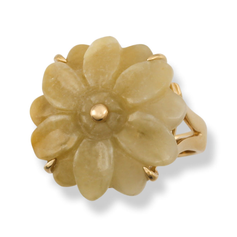 Yellow Jadeite Jade Ring in 14K Yellow Gold | Flower Ring | UPC #383647