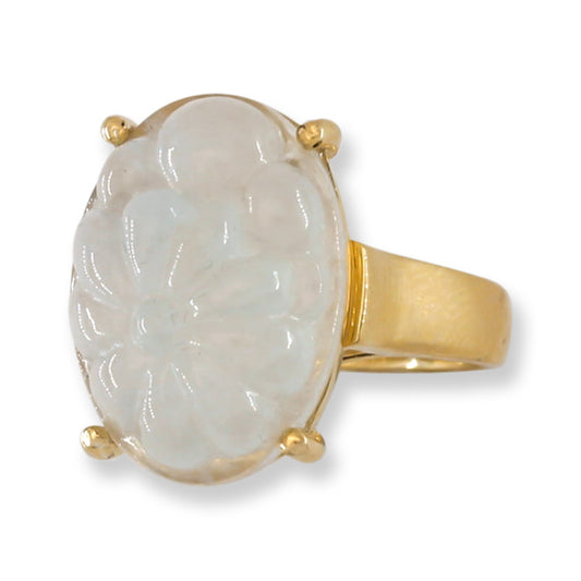 Ice Jadeite Jade Carved Floral 18k Yellow Gold Ring | UPC #396142