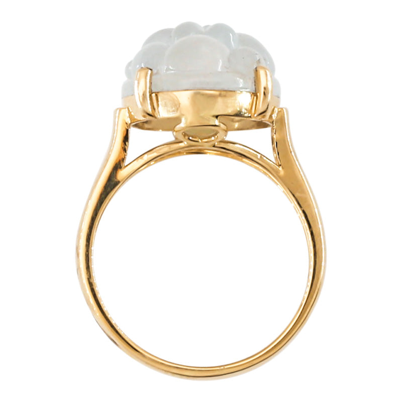 Ice Jadeite Jade Carved Floral 18k Yellow Gold Ring UPC #396142