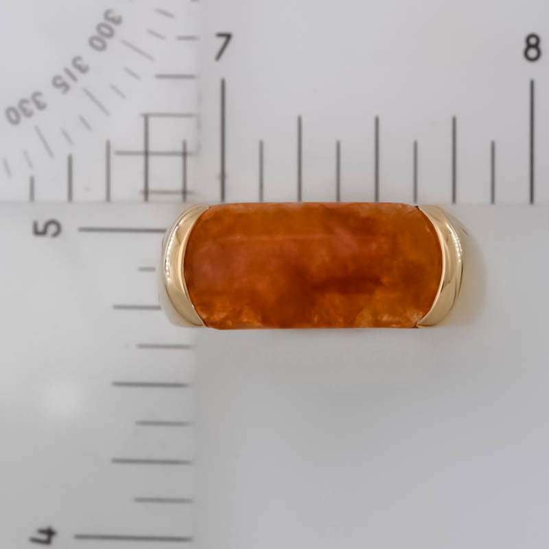 Estate Red Jadeite Jade Saddle Ring in 14K Yellow Gold | UPC #399211