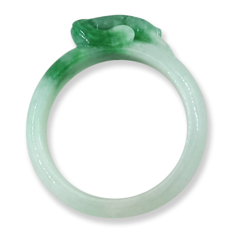 Vintage Green Jadeite Jade Band Ring With Carved Fish Top Size 9.25 | UPC #399655
