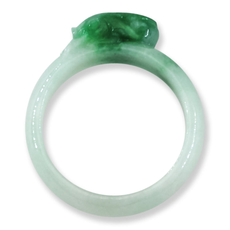Vintage Green Jadeite Jade Band Ring With Carved Fish Top Size 9.25 | UPC #399655