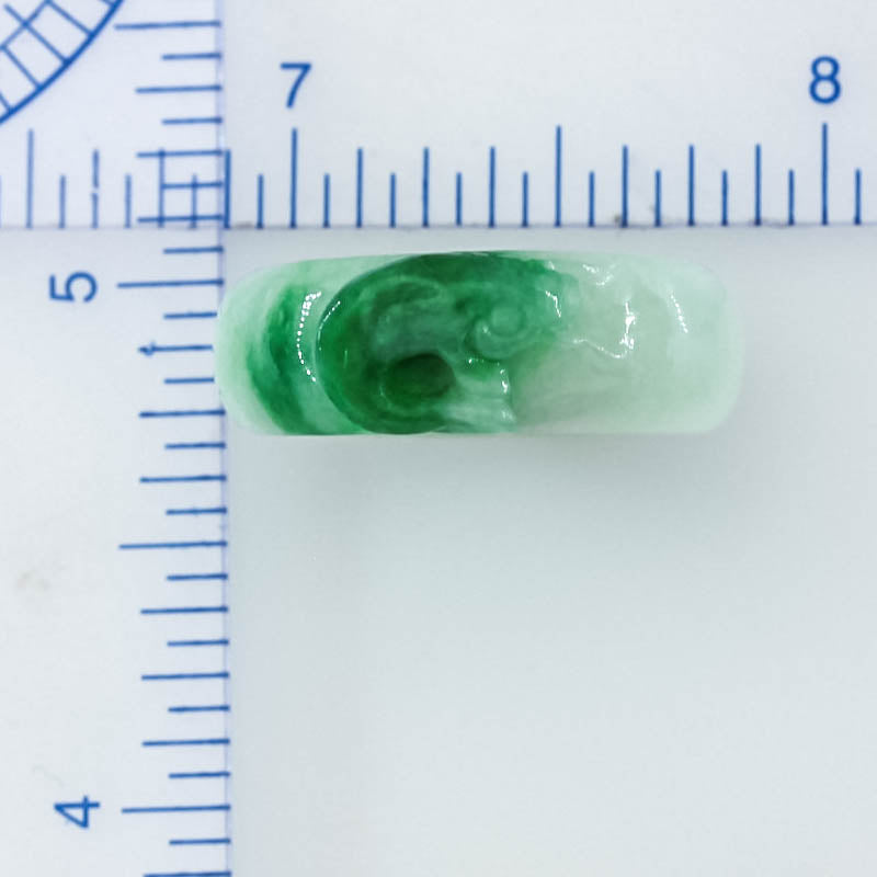 Vintage Green Jadeite Jade Band Ring With Carved Fish Top Size 9.25 | UPC #399655