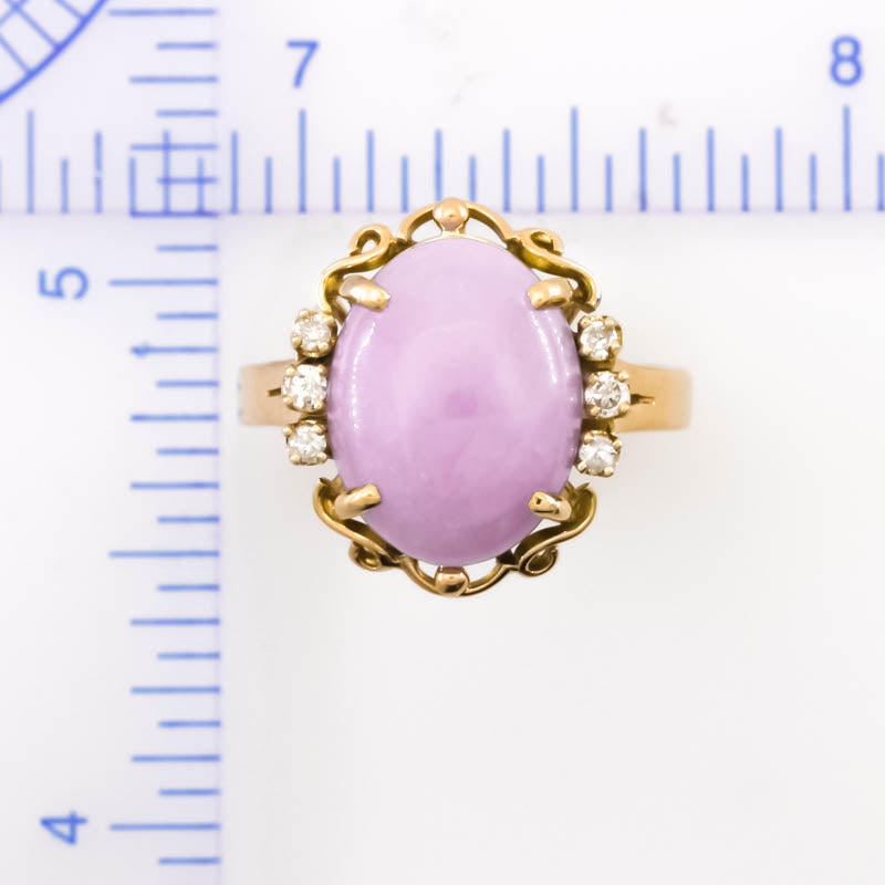 Vintage Lavender Jadeite Jade and Diamond 14K Yellow Gold Ring | UPC #405127