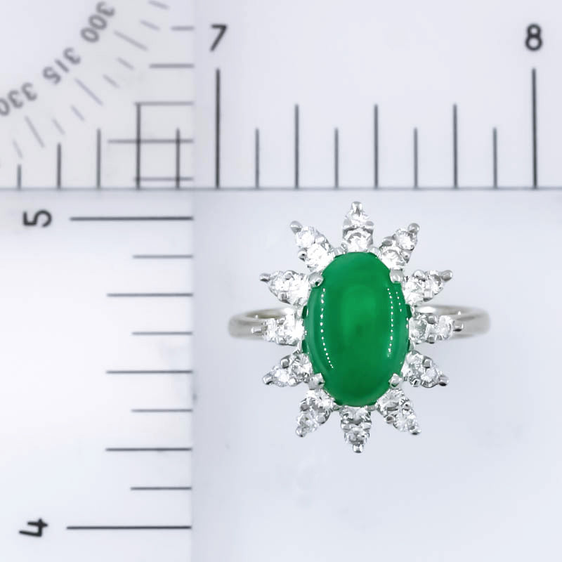 Estate Jade Ring | Vintage Green Jadeite Jade and Diamond Ring in 14K White Gold | UPC #405547