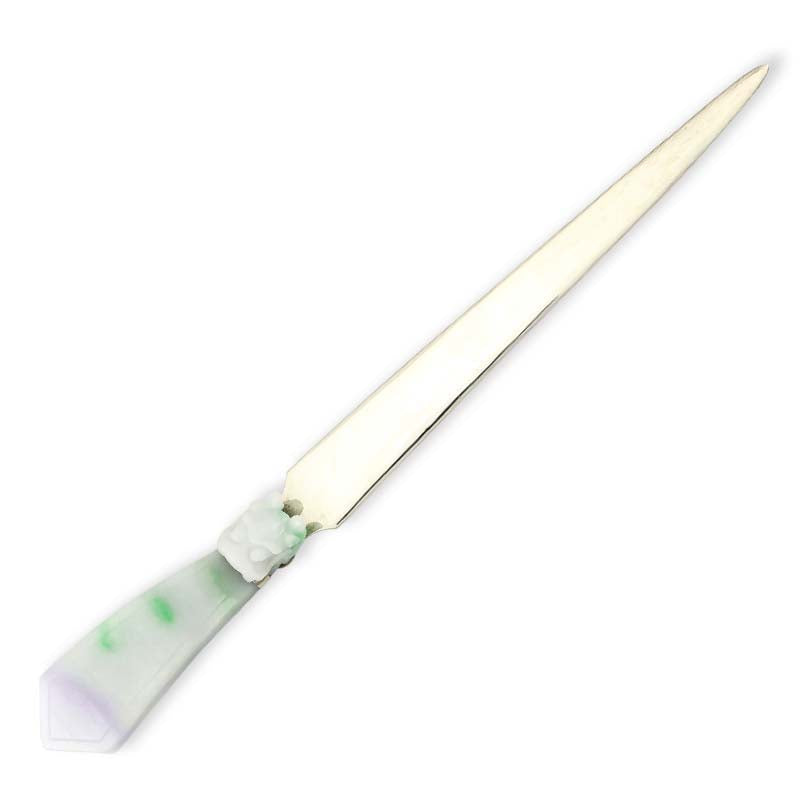 CARVED GREEN & LAVENDER JADEITE JADE DRAGON LETTER OPENER UPC #314825