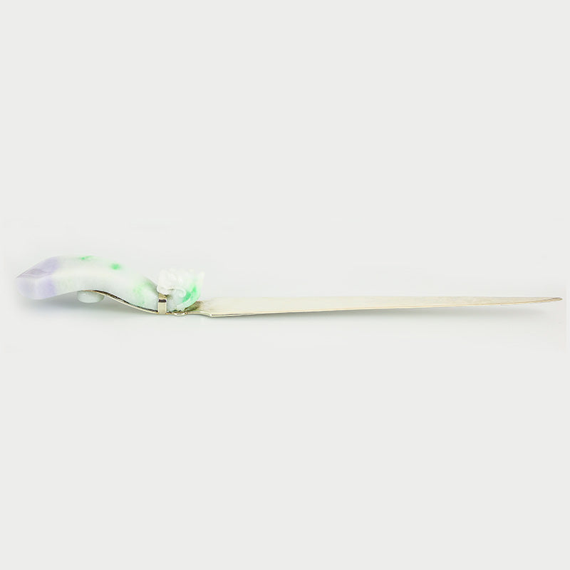 CARVED GREEN & LAVENDER JADEITE JADE DRAGON LETTER OPENER UPC #314825
