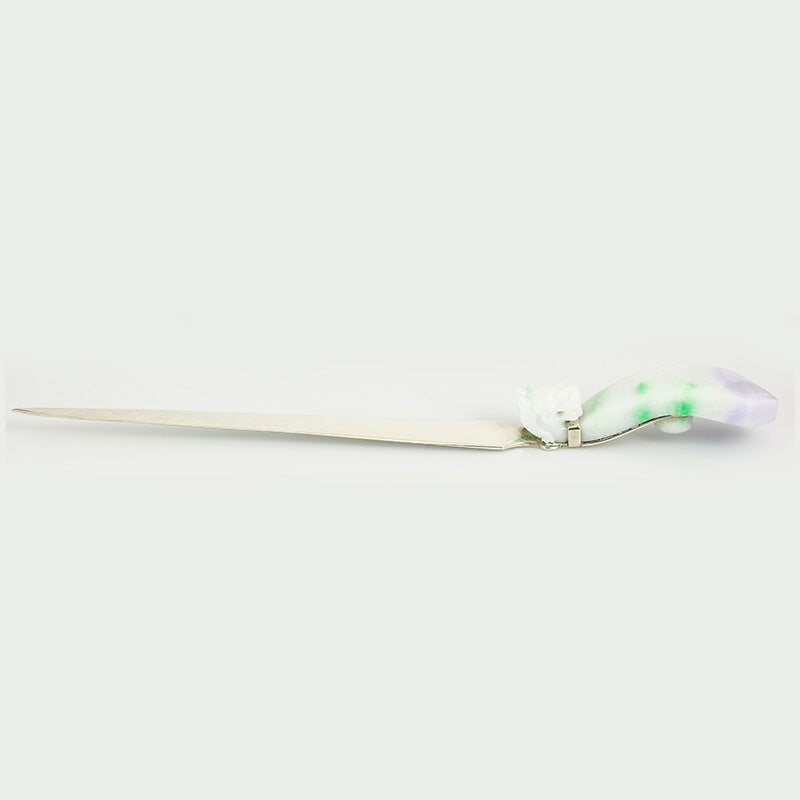 CARVED GREEN & LAVENDER JADEITE JADE DRAGON LETTER OPENER UPC #314825