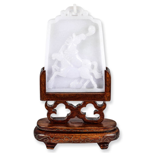 LAVENDER JADEITE JADE CARVED HORSES STATUARY UPC #227859