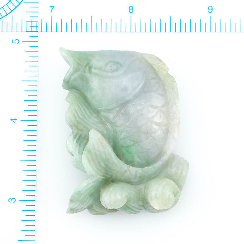 GREEN & LAVENDER JADEITE JADE CARVED FISH STATUARY UPC #102996