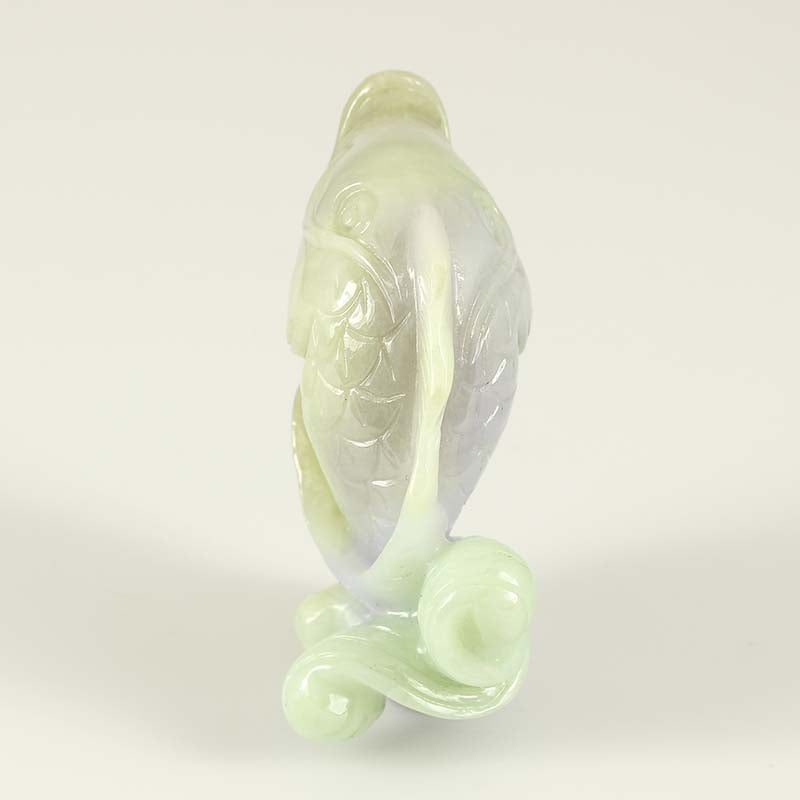 GREEN & LAVENDER JADEITE JADE CARVED FISH STATUARY UPC #102996