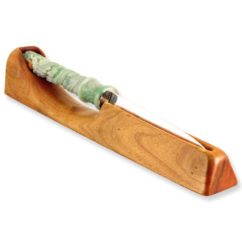 CARVED GREEN JADEITE JADE CARVED DRAGON LETTER OPENER WITH STAND UPC #144231