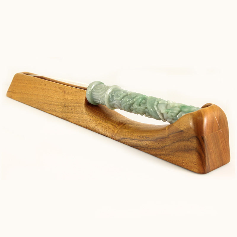 CARVED GREEN JADEITE JADE CARVED DRAGON LETTER OPENER WITH STAND UPC #144231