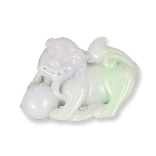 GREEN & LAVENDER JADEITE JADE FU DOG STATUARY UPC #346758