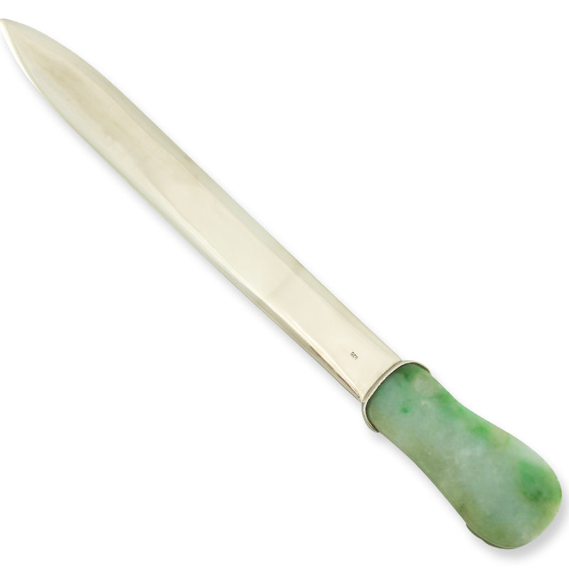 CARVED GREEN JADEITE JADE & STERLING SILVER LETTER OPENER UPC #384460
