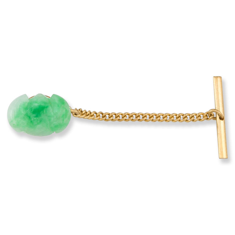 Green Jadeite Jade Carved Bat 14K Yellow Gold Tie Tack | UPC #271272