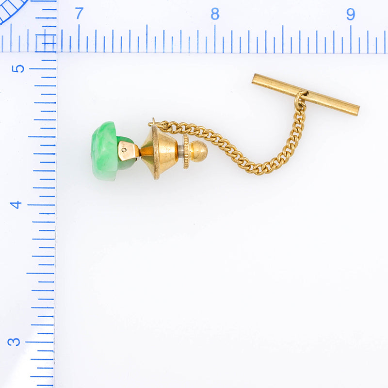 Green Jadeite Jade Carved Bat 14K Yellow Gold Tie Tack | UPC #271272