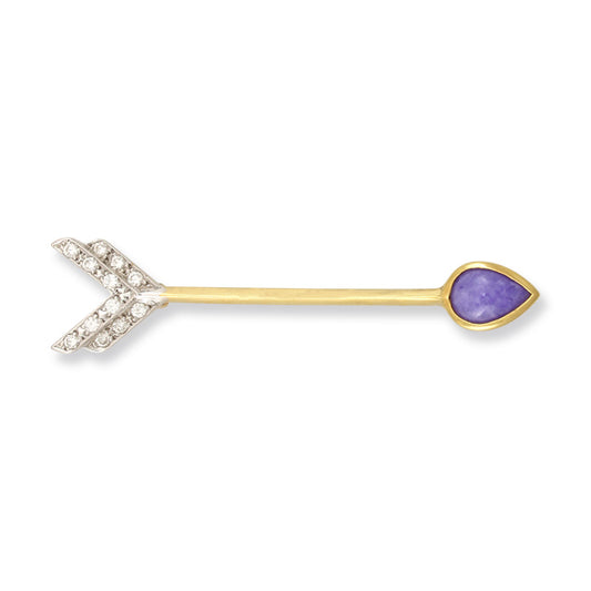 Lavender Jadeite Jade Arrow 18k Yellow Gold Pin | UPC #401082