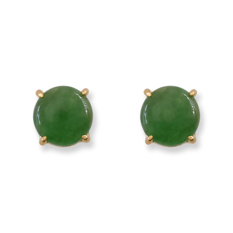 Green Jadeite Jade Stud Earrings in 14K Yellow Gold | UPC #406094