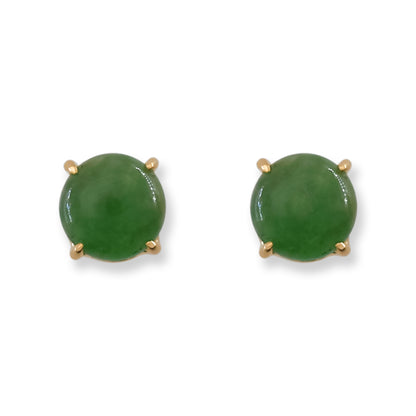 Green Jadeite Jade Stud Earrings in 14K Yellow Gold | UPC #406094
