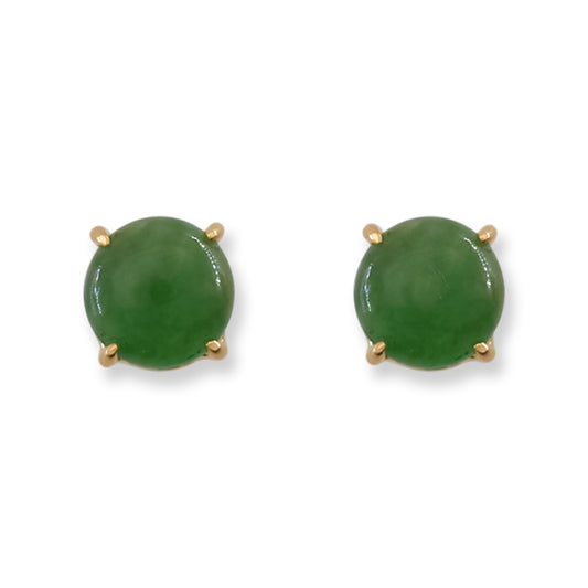 Green Jadeite Jade Stud Earrings in 14K Yellow Gold | UPC #406094