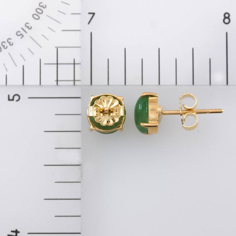 Green Jadeite Jade Stud Earrings in 14K Yellow Gold | UPC #406094
