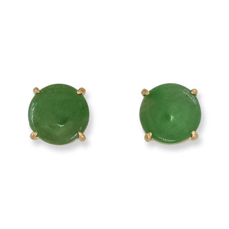 Green Jadeite Jade Stud Earrings in 14K Yellow Gold | UPC #406100